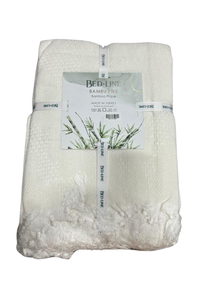 BED LİNE SAÇAKLI BAMBU PİKE ÇİFT KİŞİLİK EKRU